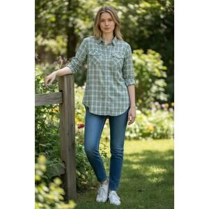 Duluth Trading Post Ladies L/S Turquoise Button Down Shirt Size XL